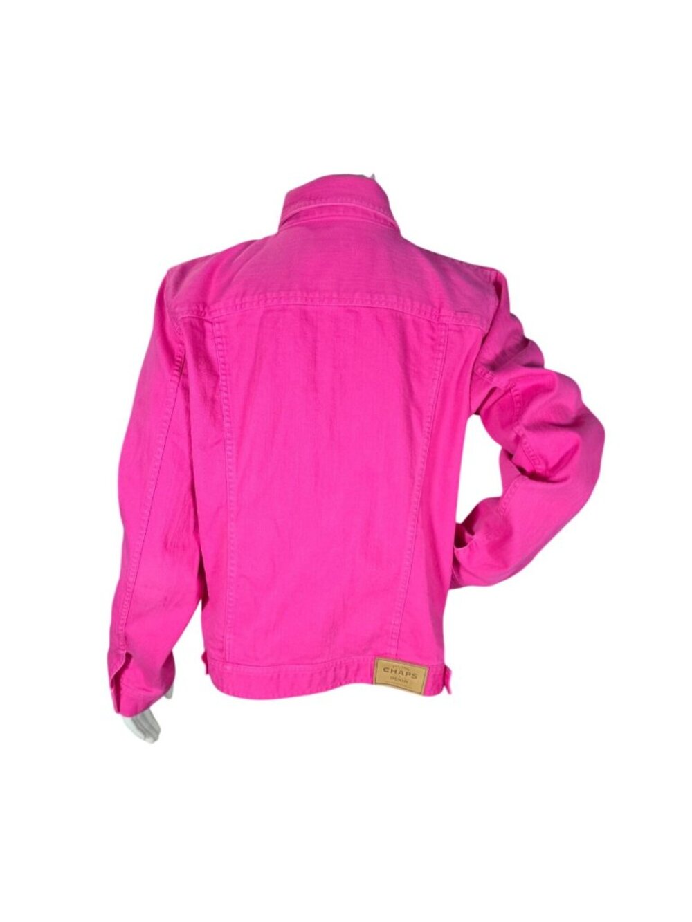 CHAPS Hot Pink Stretch Denim Trucker Jacket Large Barbiecore Twill Jean GUC